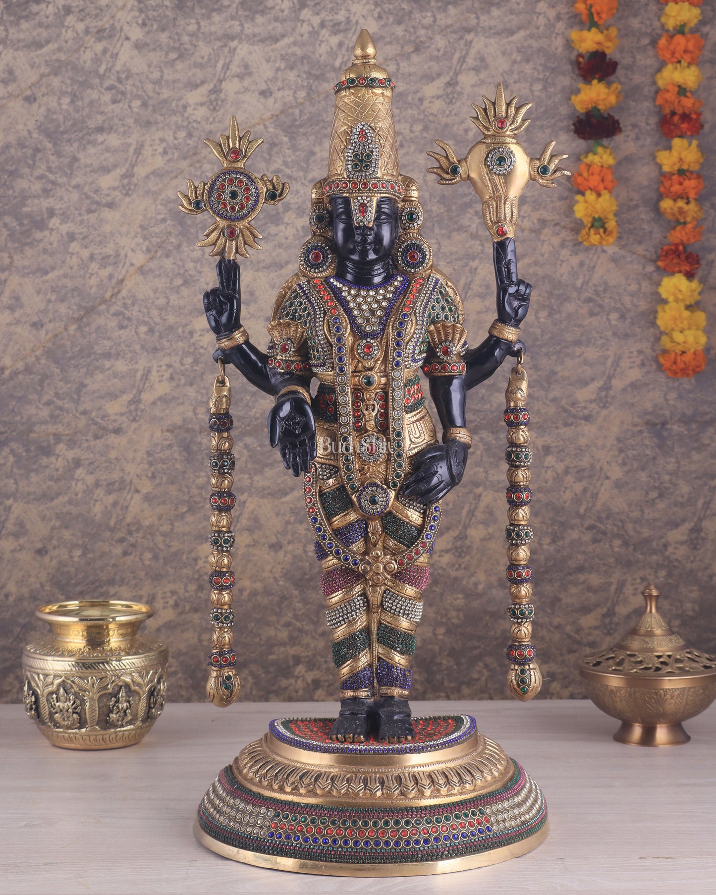 Pure Brass Lord Tirupati Balaji Venkateshwara Swamy idol | 24 inch black and gold