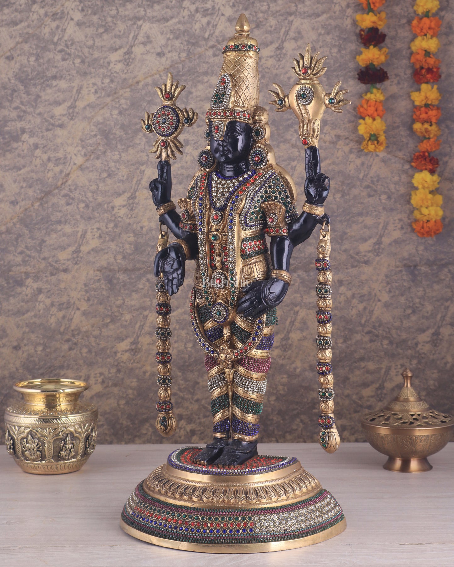 Pure Brass Lord Tirupati Balaji Venkateshwara Swamy idol | 24 inch black and gold