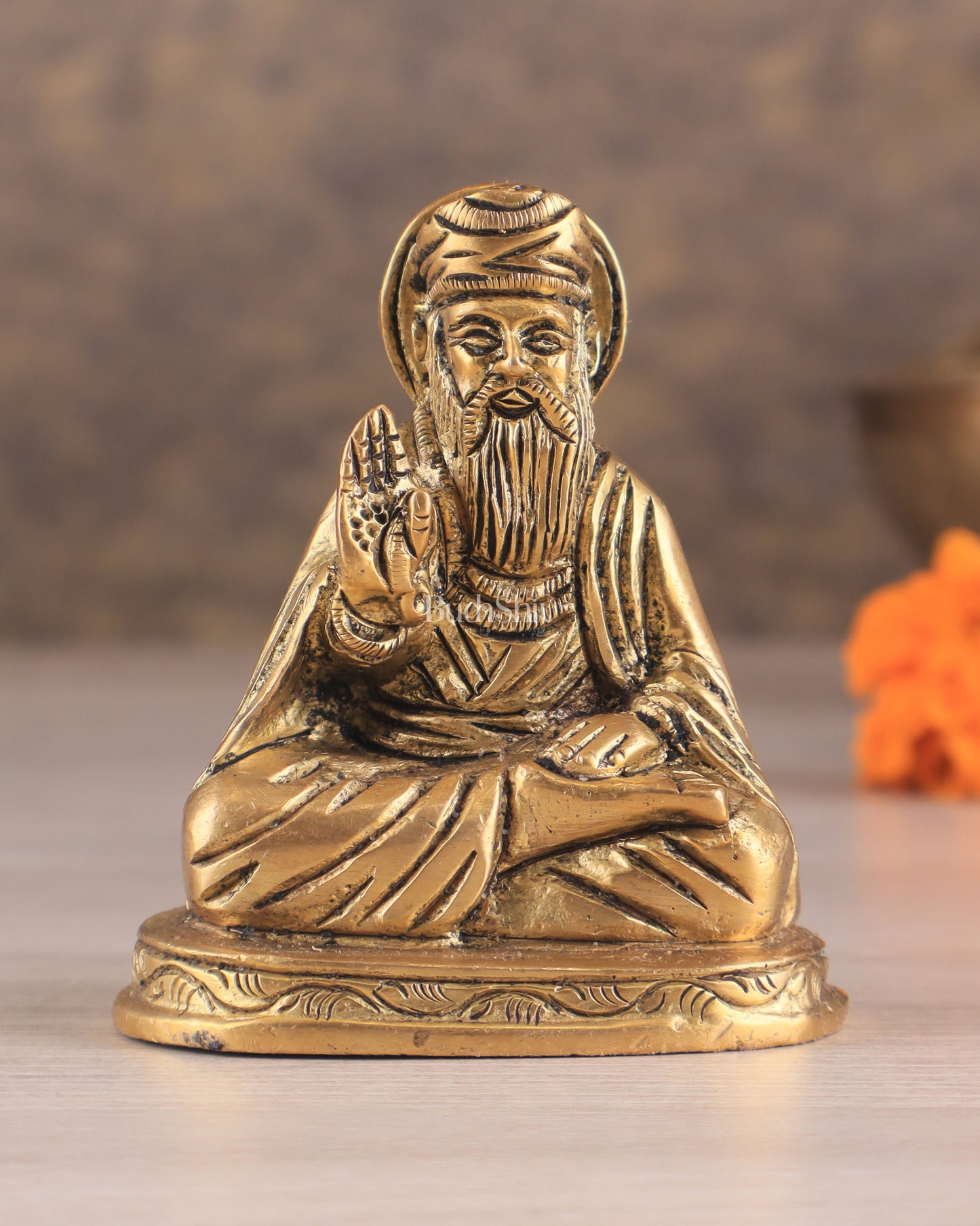 Brass Baba Guru Nanak Dev Ji miniature Statue - Sacred Sikh Religious Sculpture 3 inch