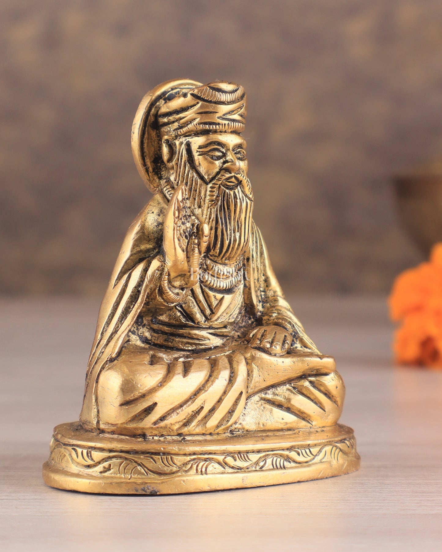 Brass Baba Guru Nanak Dev Ji miniature Statue - Sacred Sikh Religious Sculpture 3 inch