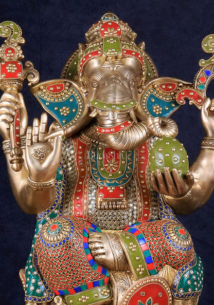 Pure Brass Lord Ganesha Statue - Kamalasana, 22" Height