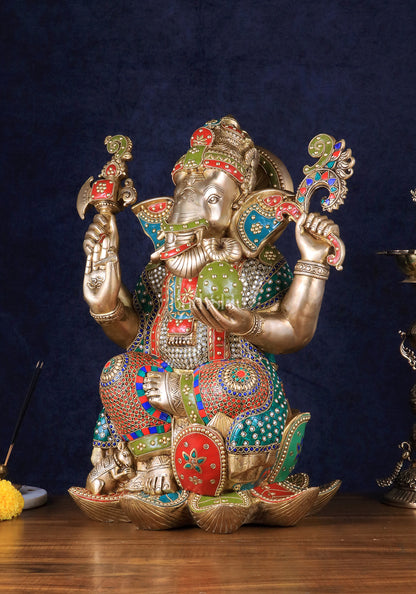 Pure Brass Lord Ganesha Statue - Kamalasana, 22" Height