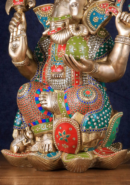 Pure Brass Lord Ganesha Statue - Kamalasana, 22" Height