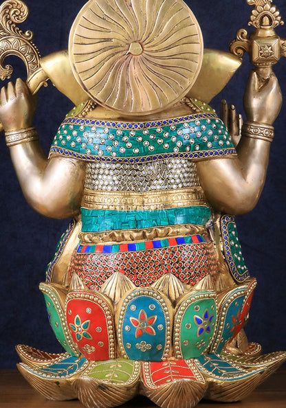 Pure Brass Lord Ganesha Statue - Kamalasana, 22" Height