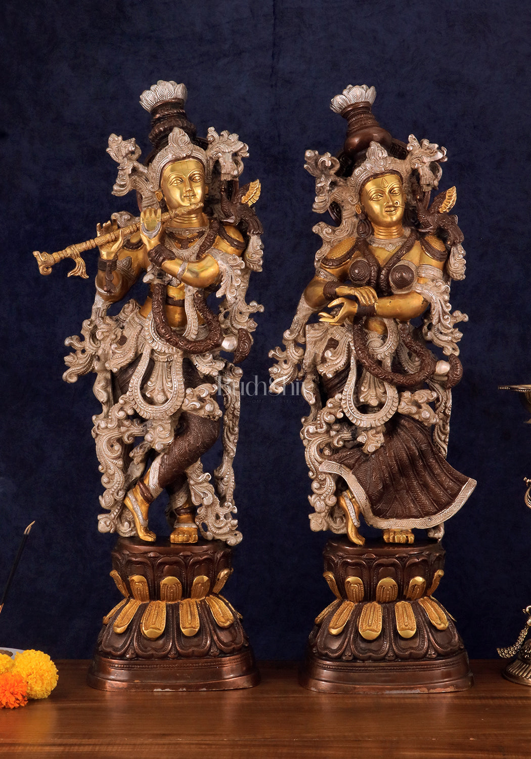 Antique Brass Handcrafted Radha Krishna Statue - 30 Inch