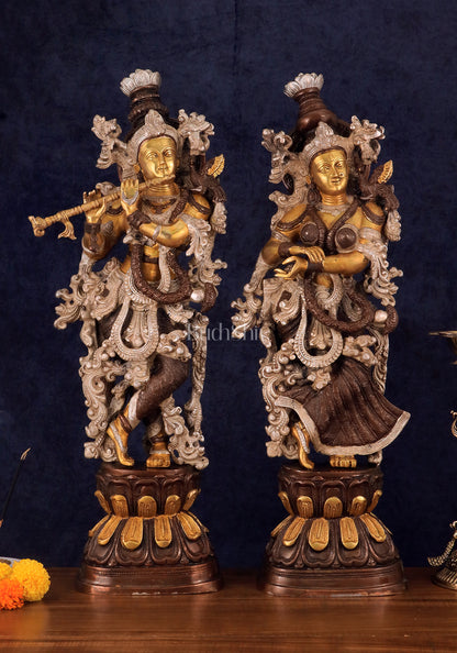 Antique Brass Handcrafted Radha Krishna Statue - 30 Inch