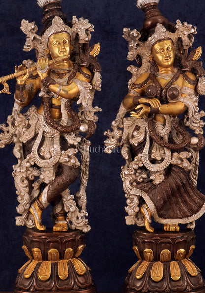 Antique Brass Handcrafted Radha Krishna Statue - 30 Inch