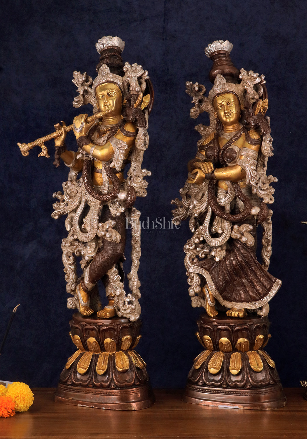 Antique Brass Handcrafted Radha Krishna Statue - 30 Inch