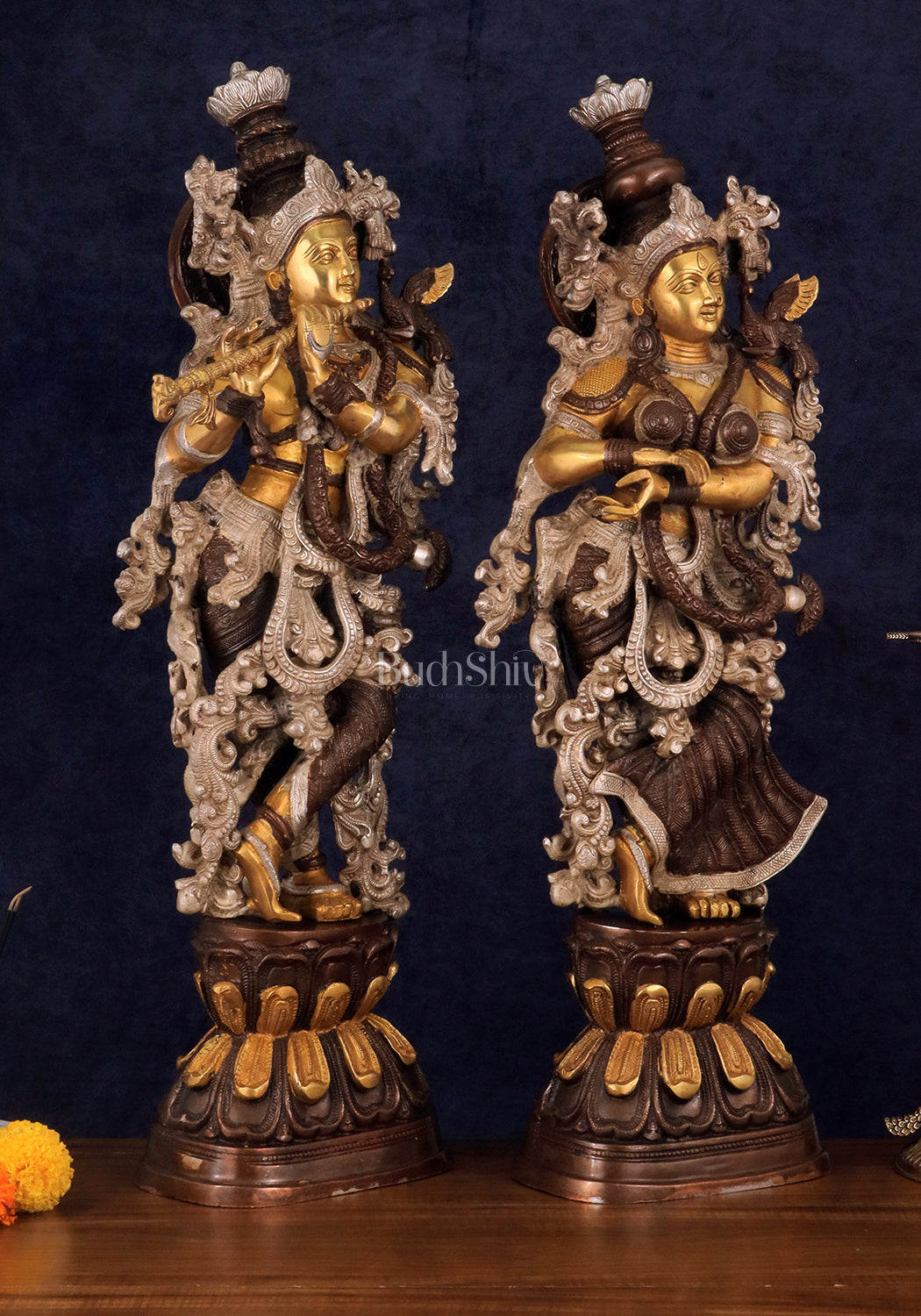 Antique Brass Handcrafted Radha Krishna Statue - 30 Inch