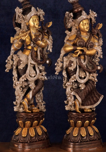 Antique Brass Handcrafted Radha Krishna Statue - 30 Inch