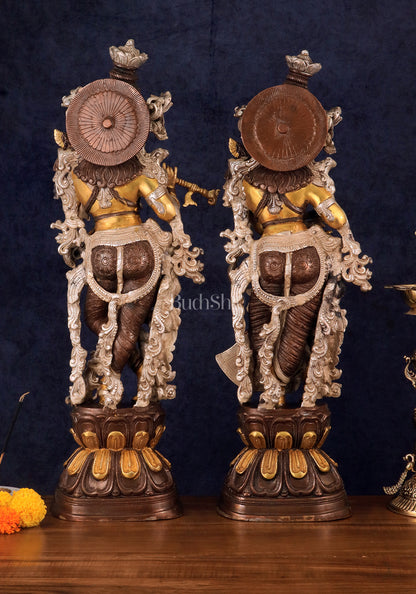 Antique Brass Handcrafted Radha Krishna Statue - 30 Inch