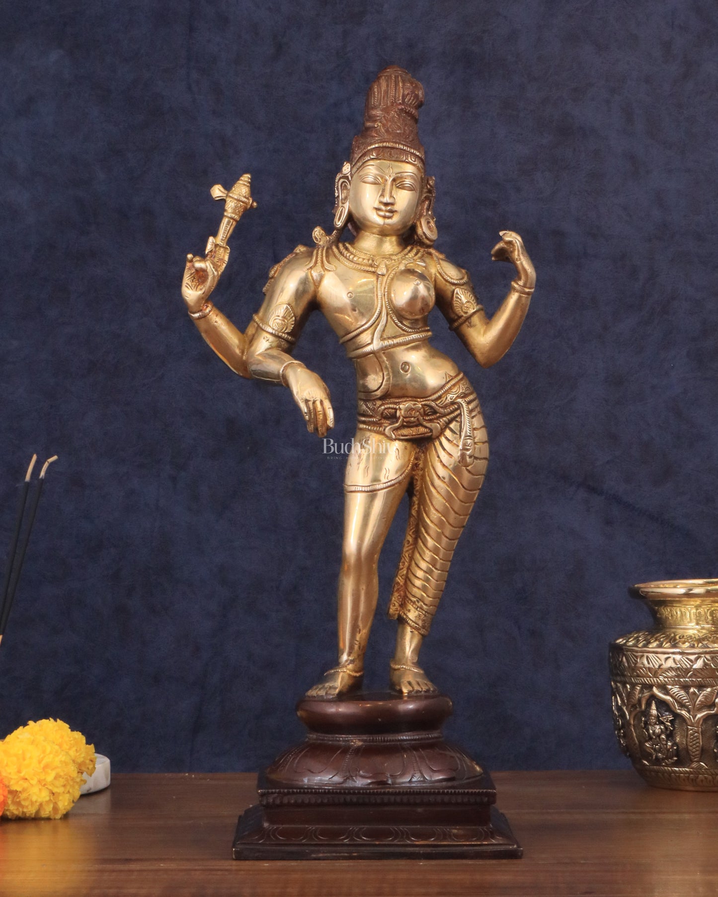 Pure Brass Ardhanarishwara Shiv Parvati Sculpture - 15.2 inch