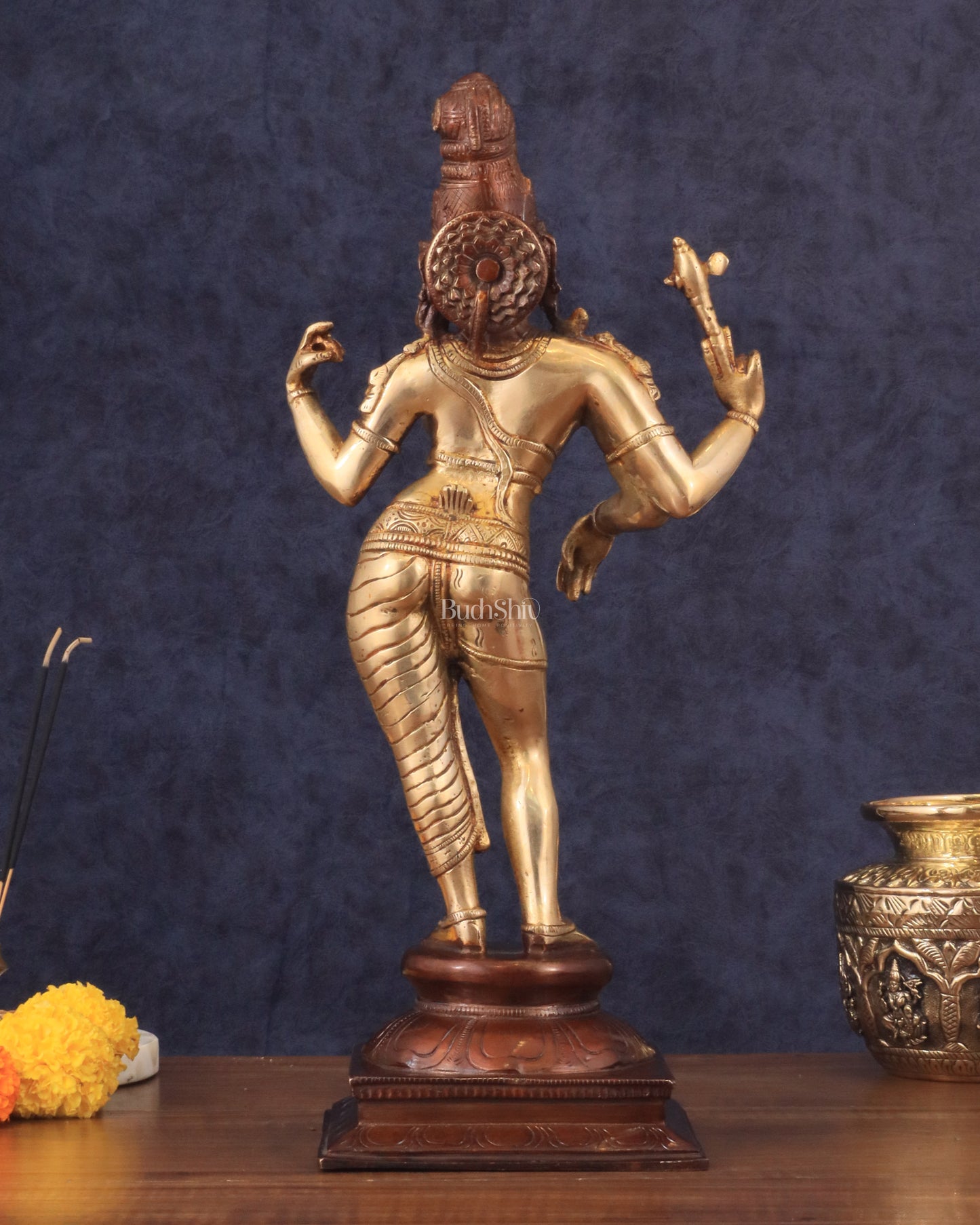 Pure Brass Ardhanarishwara Shiv Parvati Sculpture - 15.2 inch