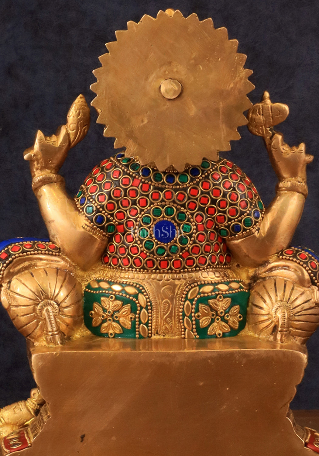 Brass Ganesha Idol with Meenakari Stonework | 10" Height