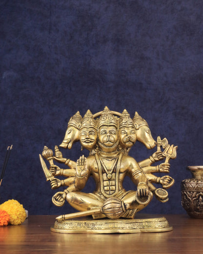 Superfine Brass Panchmukhi Hanuman with Crossed Legs 11"