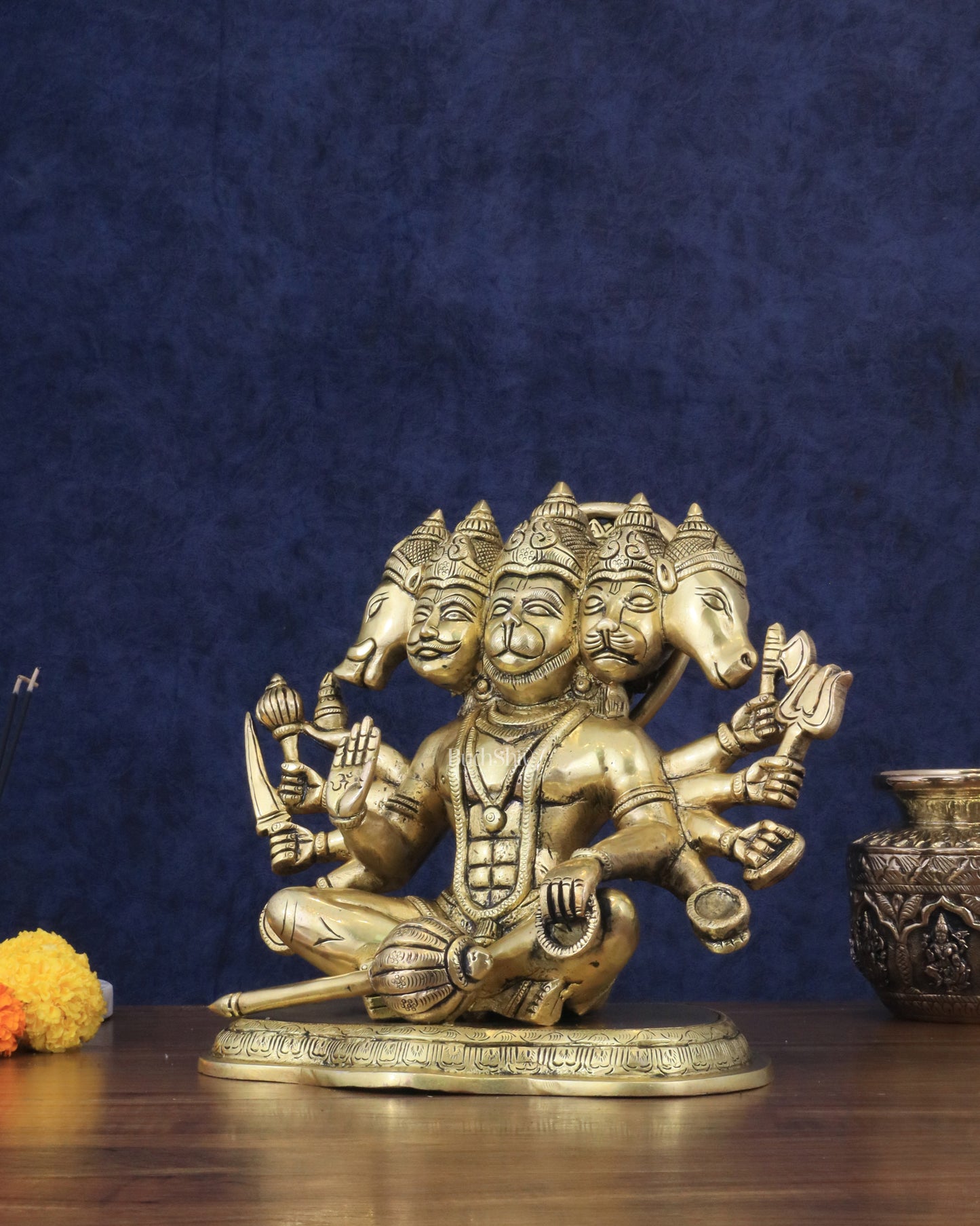 Superfine Brass Panchmukhi Hanuman with Crossed Legs 11"