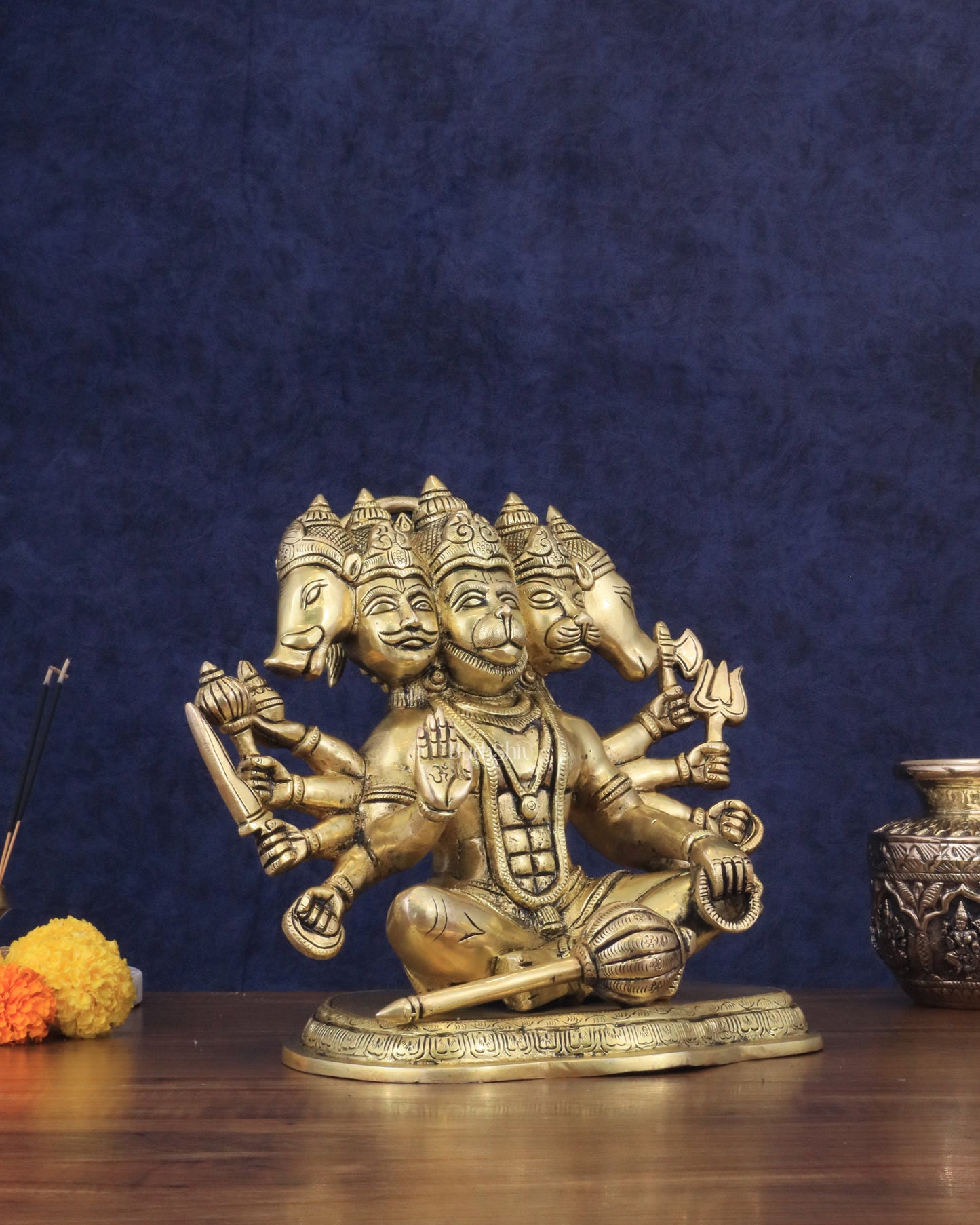 Superfine Brass Panchmukhi Hanuman with Crossed Legs 11"