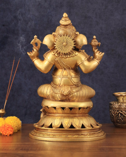 Pure Brass Chola Style Ganesha Statue in golden Tone - 13"