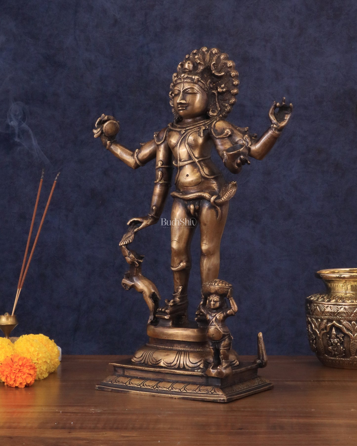 Brass Bhikshatana Kaal Bhairava Shiva Idol - 15" vintage