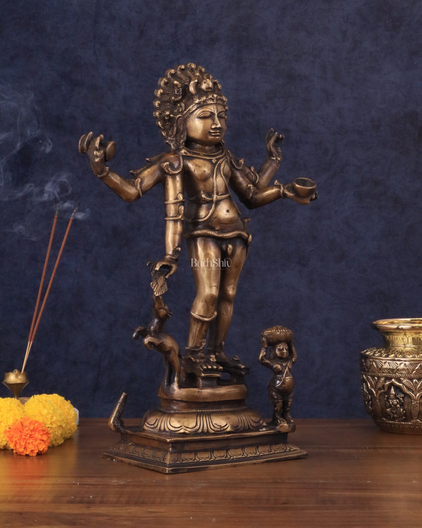 Brass Bhikshatana Kaal Bhairava Shiva Idol - 15" vintage