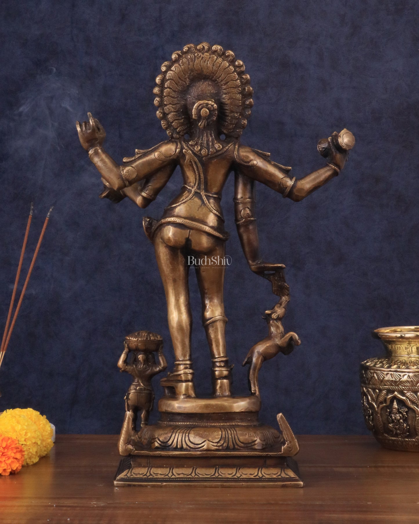 Brass Bhikshatana Kaal Bhairava Shiva Idol - 15" vintage