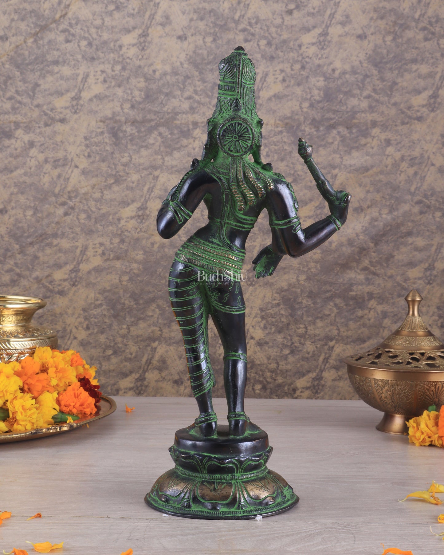 Pure Brass Ardhanarishwara Vintage black green - 12.5 Inch