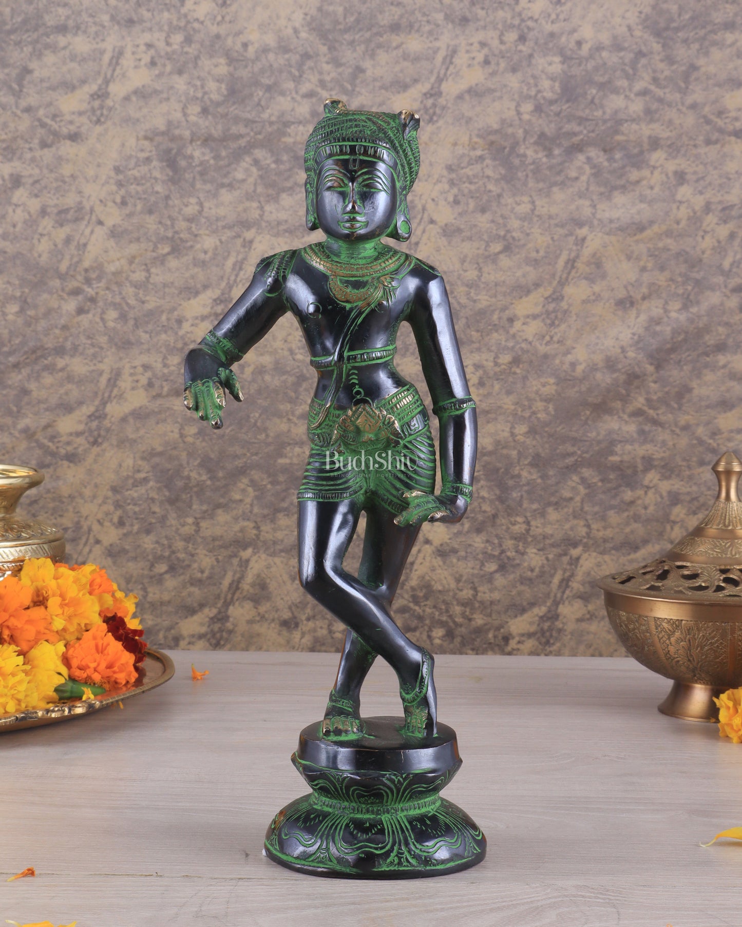 Pure Brass Vrishabhavahana murti Shiva Statue black Green Antique Patina - 11.5" Tall