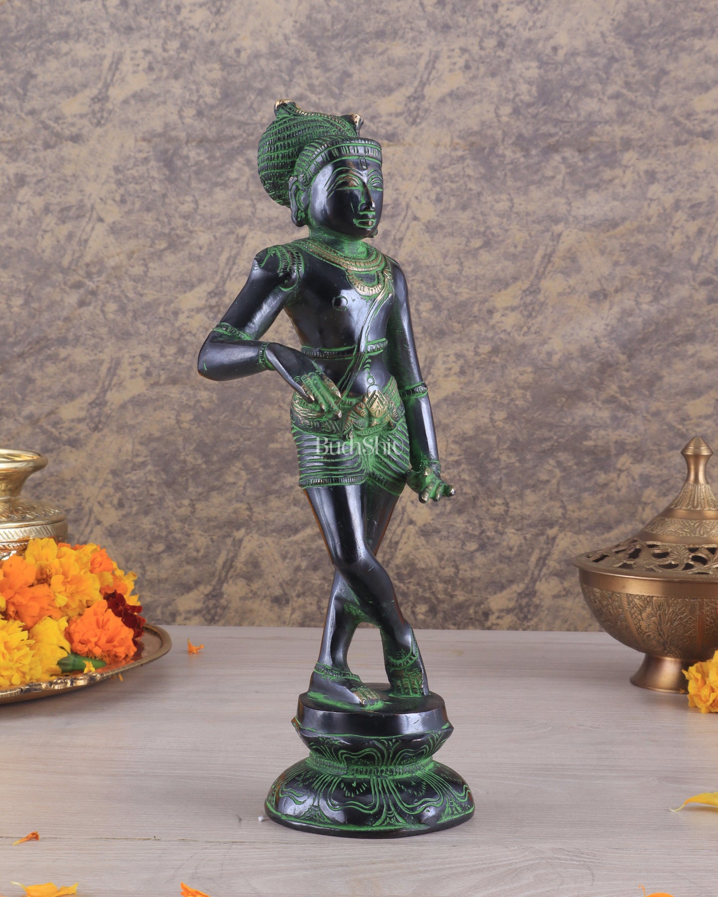 Pure Brass Vrishabhavahana murti Shiva Statue black Green Antique Patina - 11.5" Tall