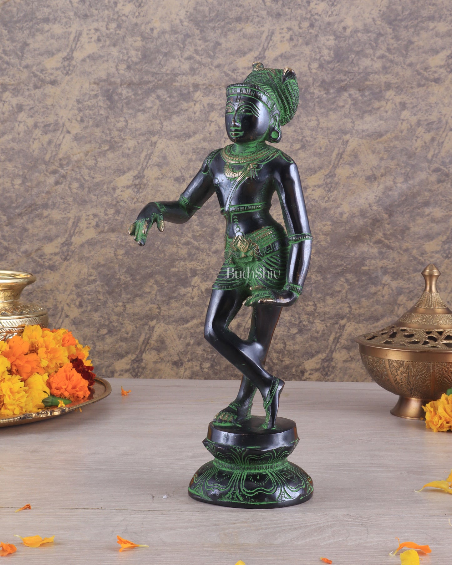 Pure Brass Vrishabhavahana murti Shiva Statue black Green Antique Patina - 11.5" Tall