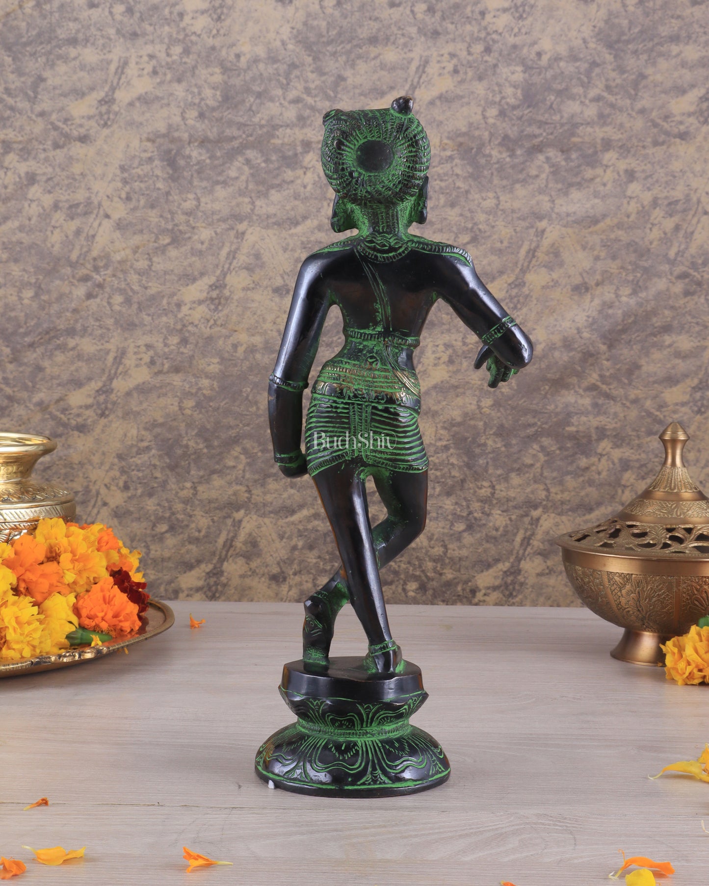 Pure Brass Vrishabhavahana murti Shiva Statue black Green Antique Patina - 11.5" Tall