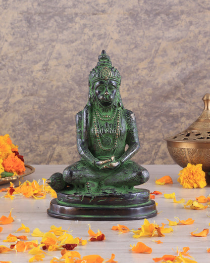 Pure Brass Hanuman Statue | black and green 7 inch