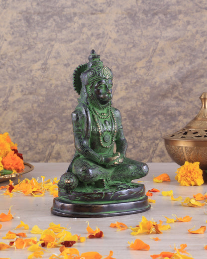 Pure Brass Hanuman Statue | black and green 7 inch