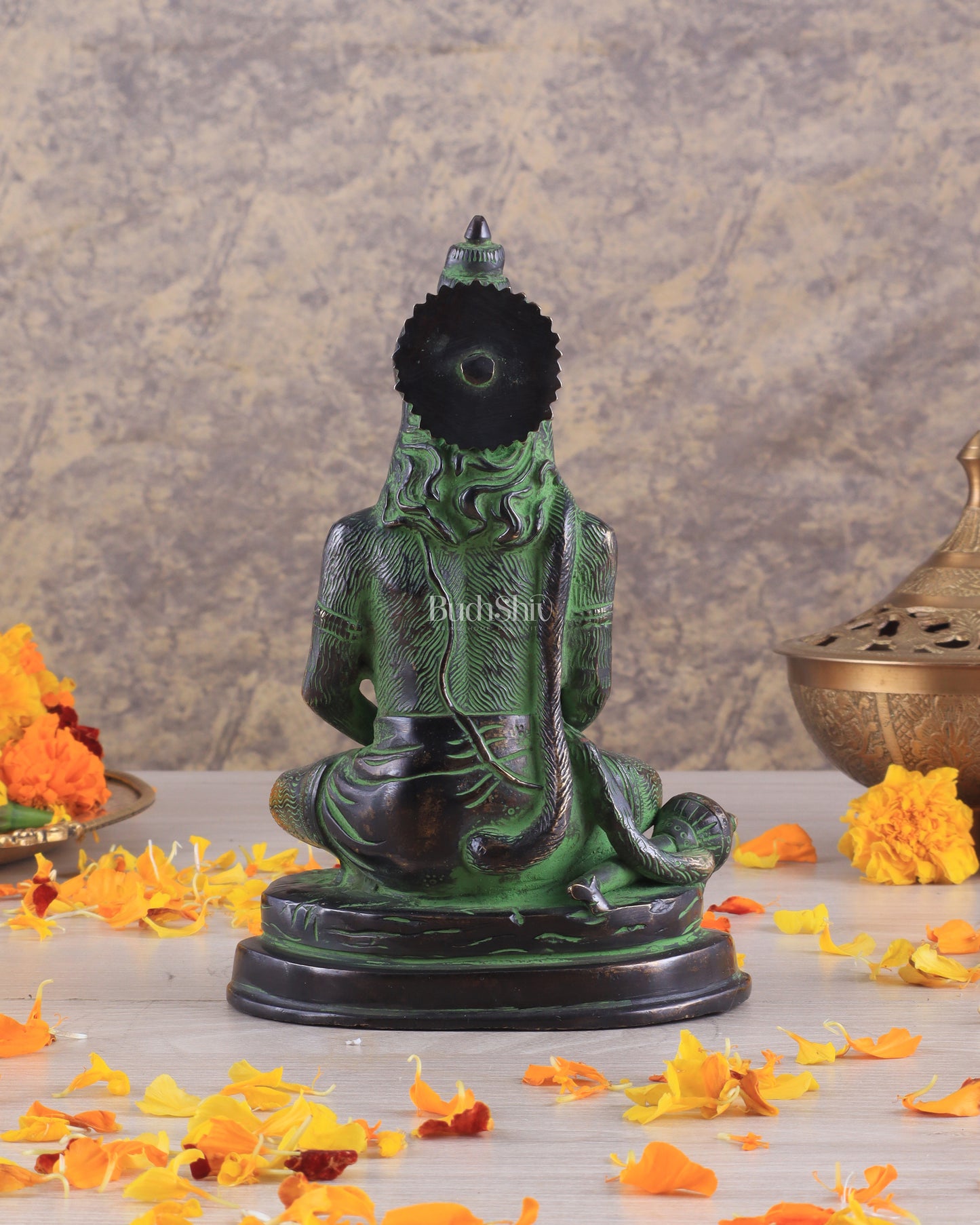 Pure Brass Hanuman Statue | black and green 7 inch