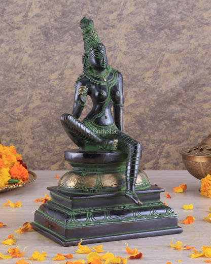 Pure Brass Superfine Seated Parvati Idol black and green Finish - 11" Tall