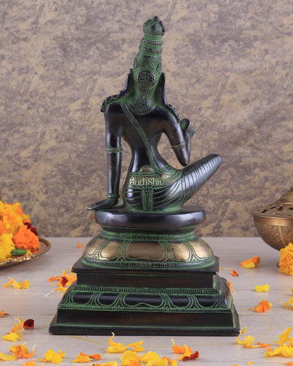 Pure Brass Superfine Seated Parvati Idol black and green Finish - 11" Tall