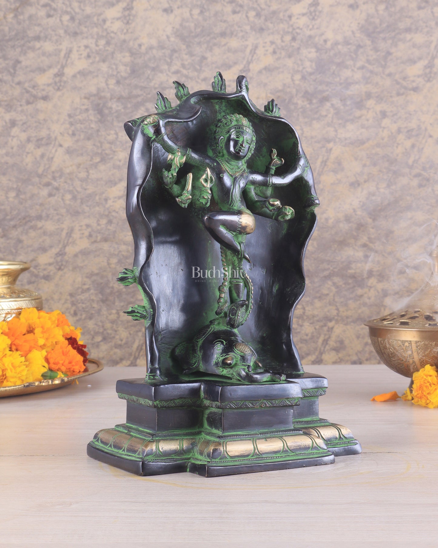 Pure Brass Gajasurasamhara Shiva Idol dancing shiva 
Black and Green Finish