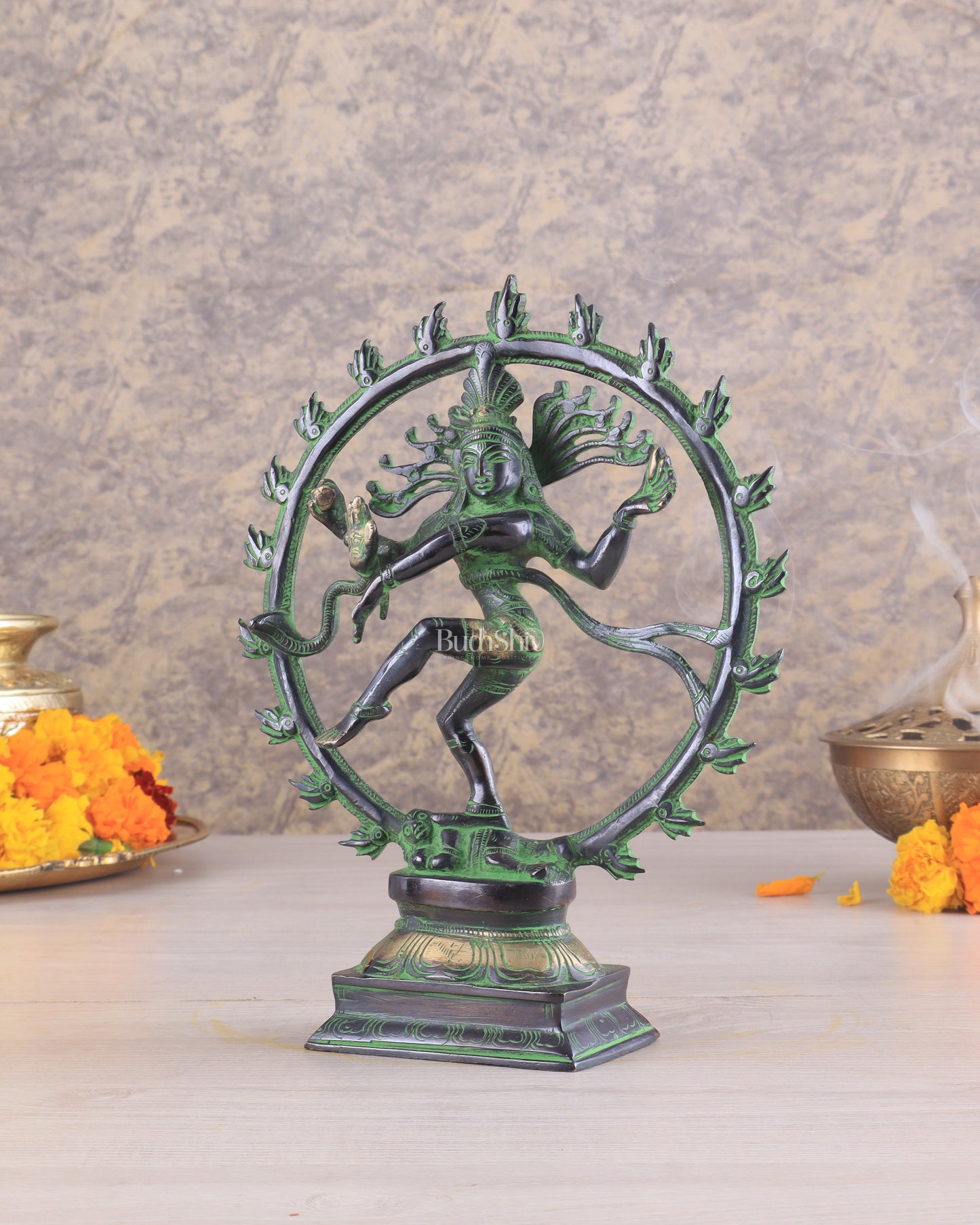 Brass Nataraja Statue
Unique Black and Green Tone 9.5"