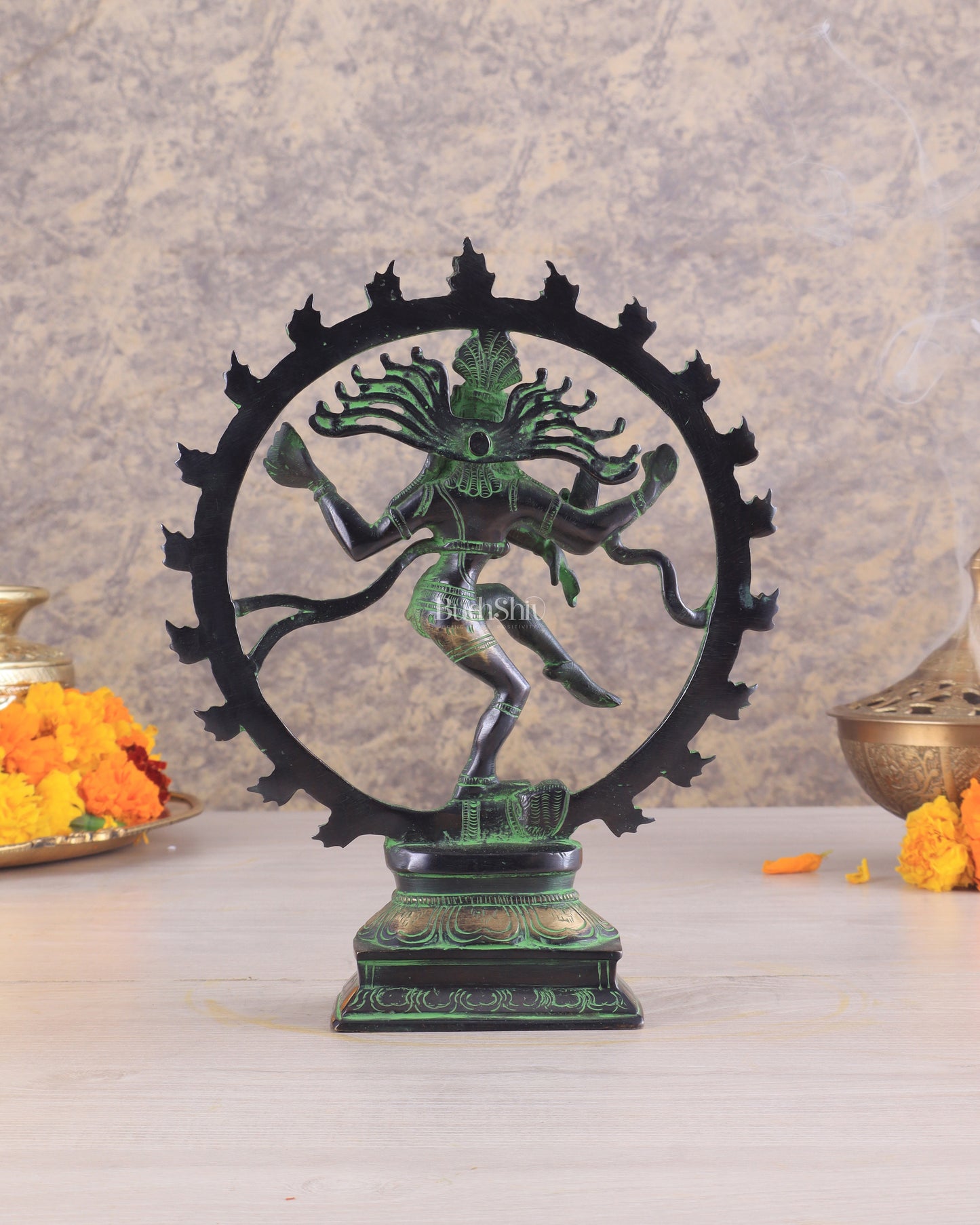 Brass Nataraja Statue
Unique Black and Green Tone 9.5"