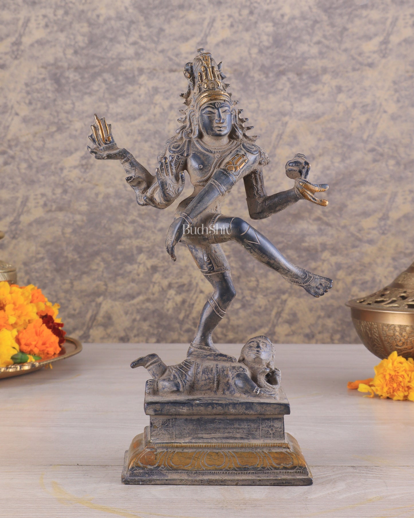 Antique Brass Dancing Shiva Idol | Unique Pose with sand finish 10"