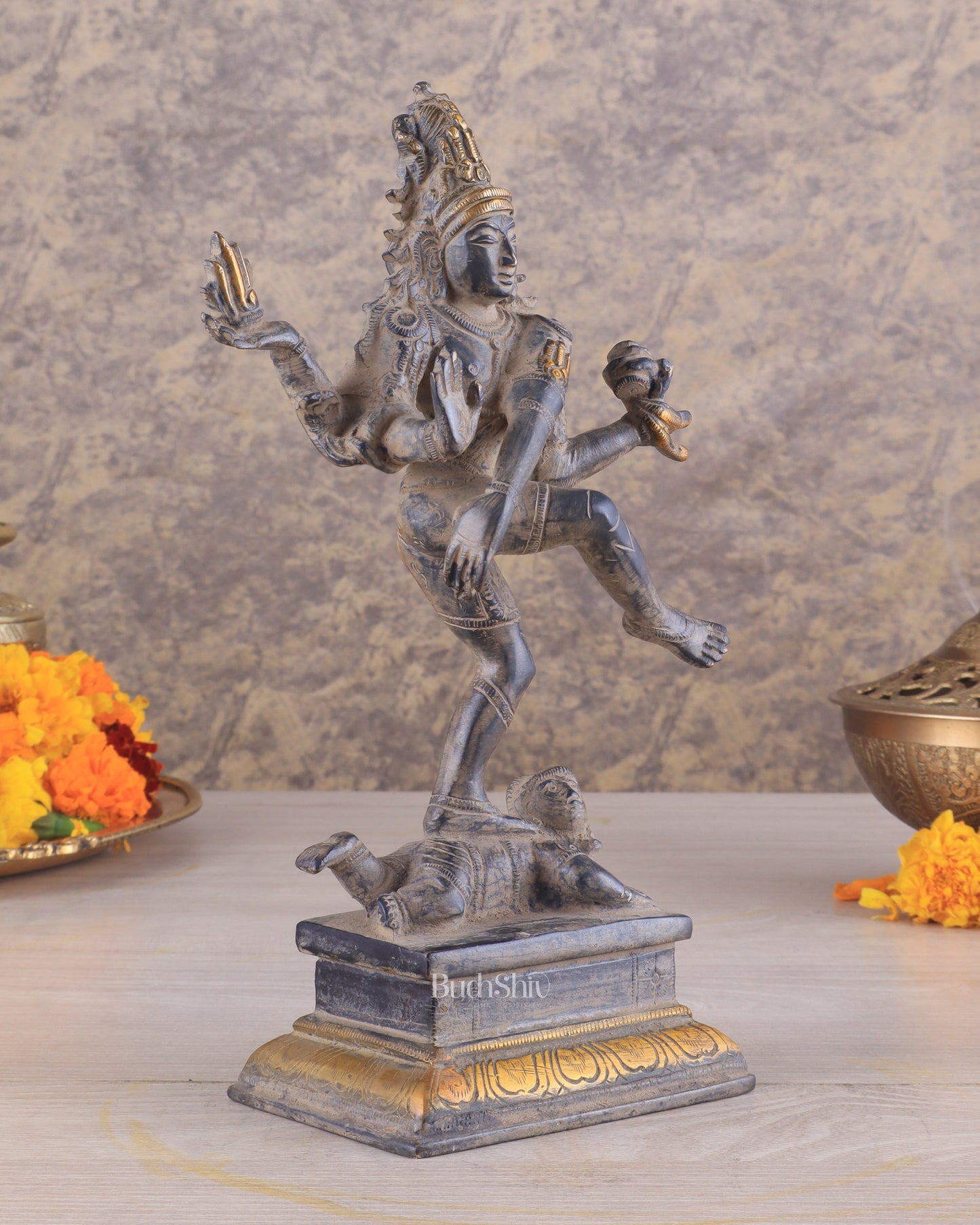 Antique Brass Dancing Shiva Idol | Unique Pose with sand finish 10"