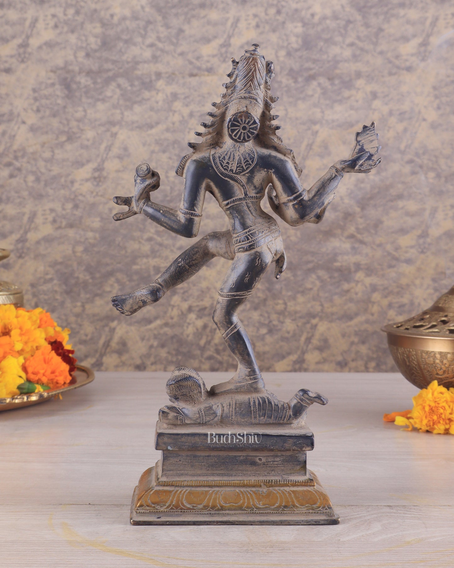 Antique Brass Dancing Shiva Idol | Unique Pose with sand finish 10"