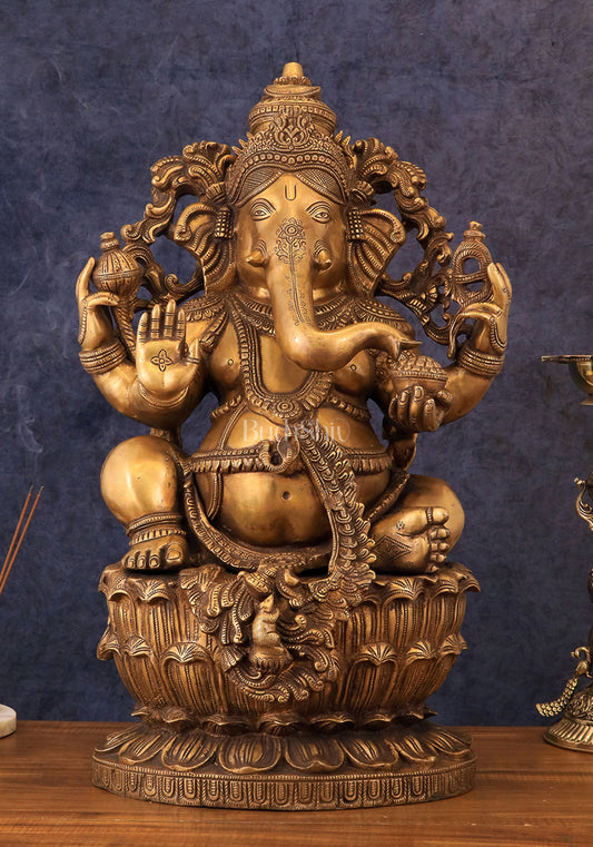 Handcrafted Intricately Detailed Ganapathi Brass Statue - 24 Inch