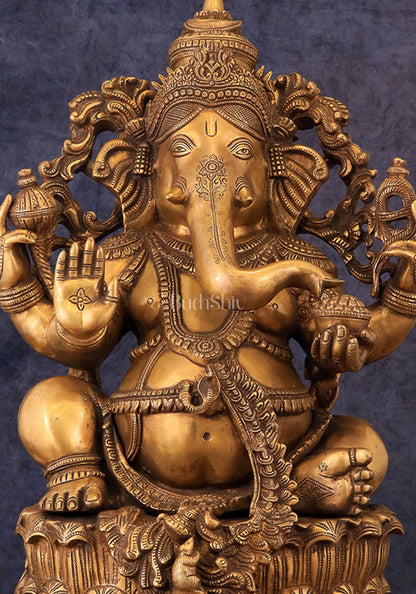 Handcrafted Intricately Detailed Ganapathi Brass Statue - 24 Inch