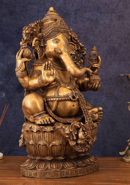 Handcrafted Intricately Detailed Ganapathi Brass Statue - 24 Inch