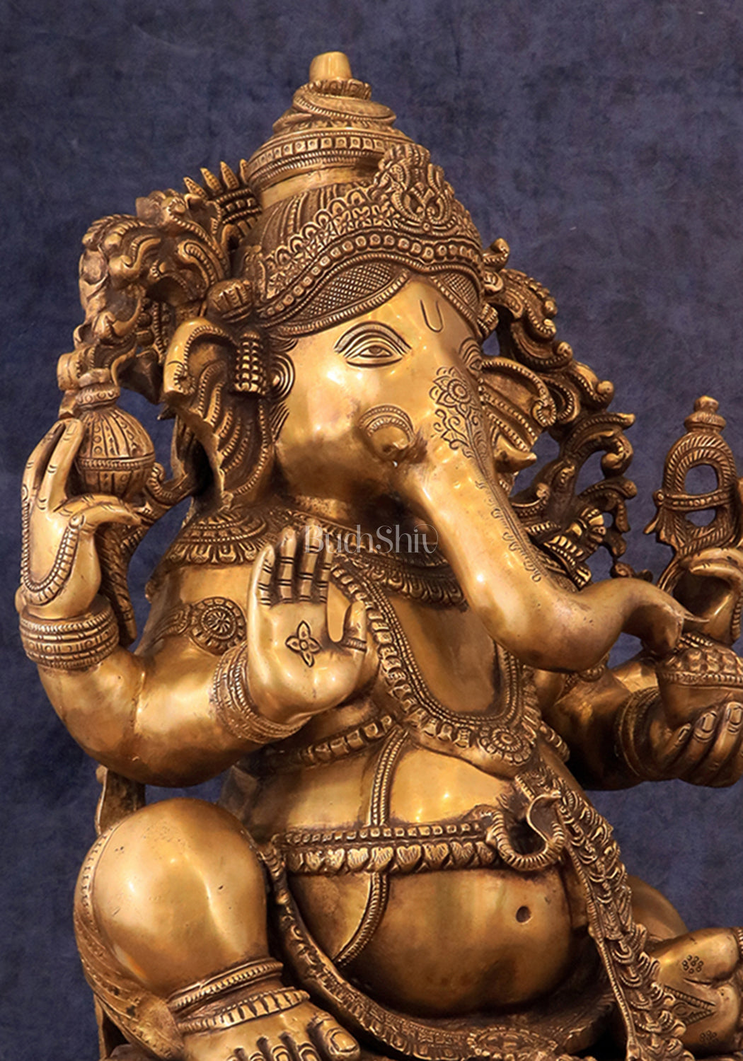 Handcrafted Intricately Detailed Ganapathi Brass Statue - 24 Inch