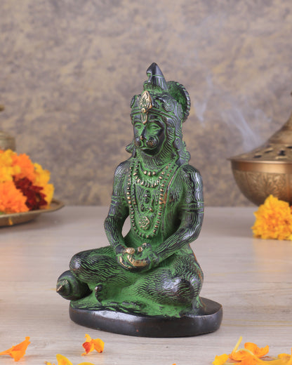 Brass Hanuman Ji in Meditation – Antique Black & Green Tone 5"