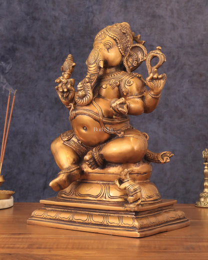 Pure Brass Chola Style Ganesha Statue in Antique Tone - 13"