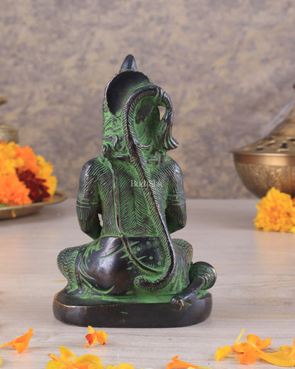 Brass Hanuman Ji in Meditation – Antique Black & Green Tone 5"