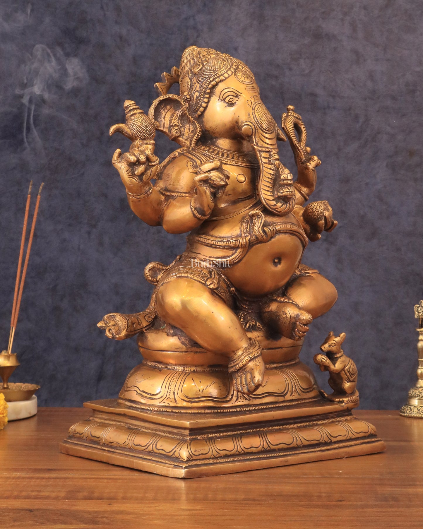 Pure Brass Chola Style Ganesha Statue in Antique Tone - 13"