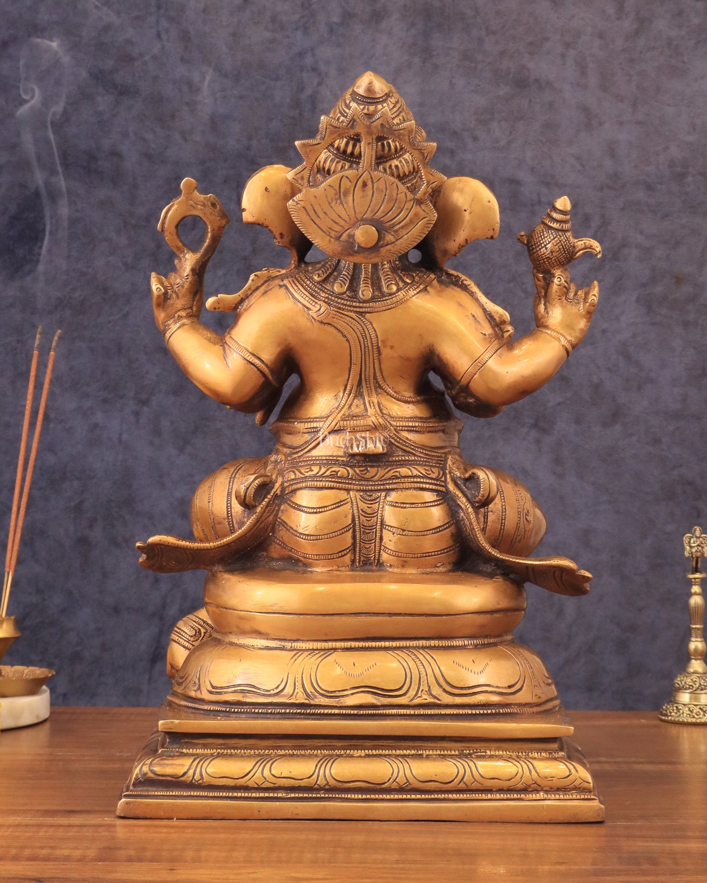 Pure Brass Chola Style Ganesha Statue in Antique Tone - 13"